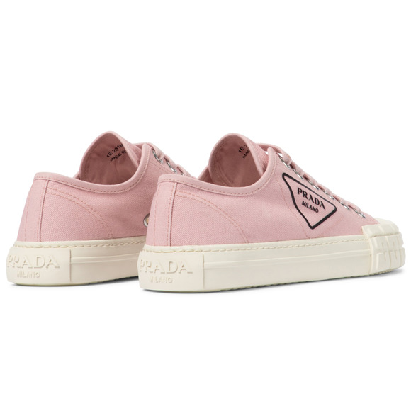 Prada Wheel Canvas Pesco Pink Logo Lace Up Tie Flat Low Top Trainer Sneaker 37 - Picture 10 of 12